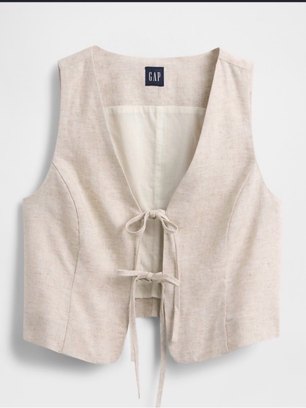 GAP Natural Beige Linen Tie-Front Vest